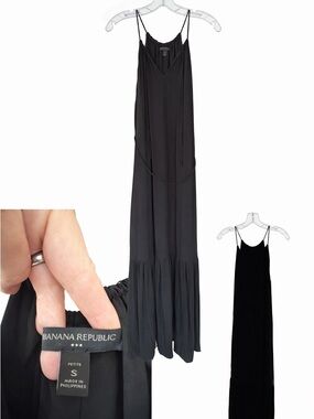 Banana Republic Black Maxi Slip Dress with Tiered Hem